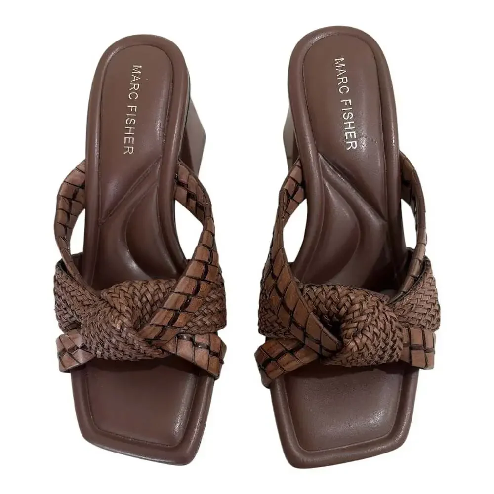 Marc Fisher Women's Square Toe Woven Block Heel Mules in Dark Brown - Picture 5 of 6